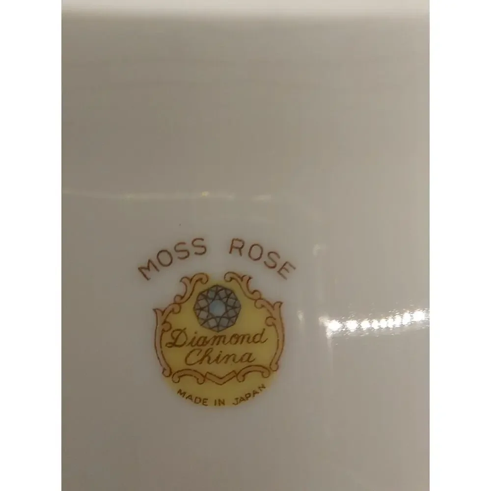 Vintage Diamond China Moss Rose 4 Pc Place Setting Tea Cup Saucer Plates Japan